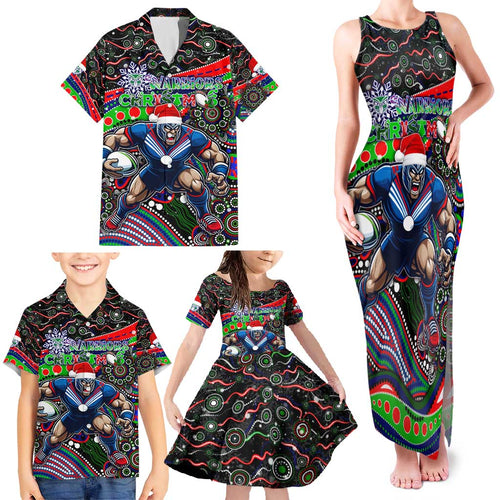 Merry Christmas New Zealand Warriors Family Matching Tank Maxi Dress and Hawaiian Shirt Aboriginal Santa Rugby Mascot