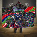 Merry Christmas New Zealand Warriors Hooded Blanket Aboriginal Santa Rugby Mascot