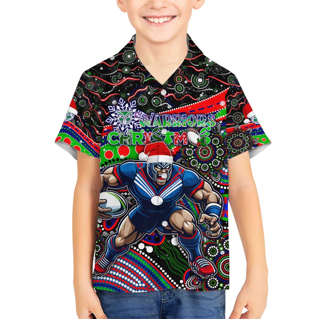 Merry Christmas New Zealand Warriors Kid Hawaiian Shirt Aboriginal Santa Rugby Mascot