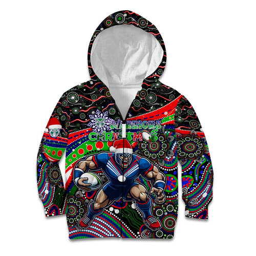 Merry Christmas New Zealand Warriors Kid Hoodie Aboriginal Santa Rugby Mascot