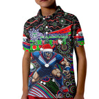 Merry Christmas New Zealand Warriors Kid Polo Shirt Aboriginal Santa Rugby Mascot