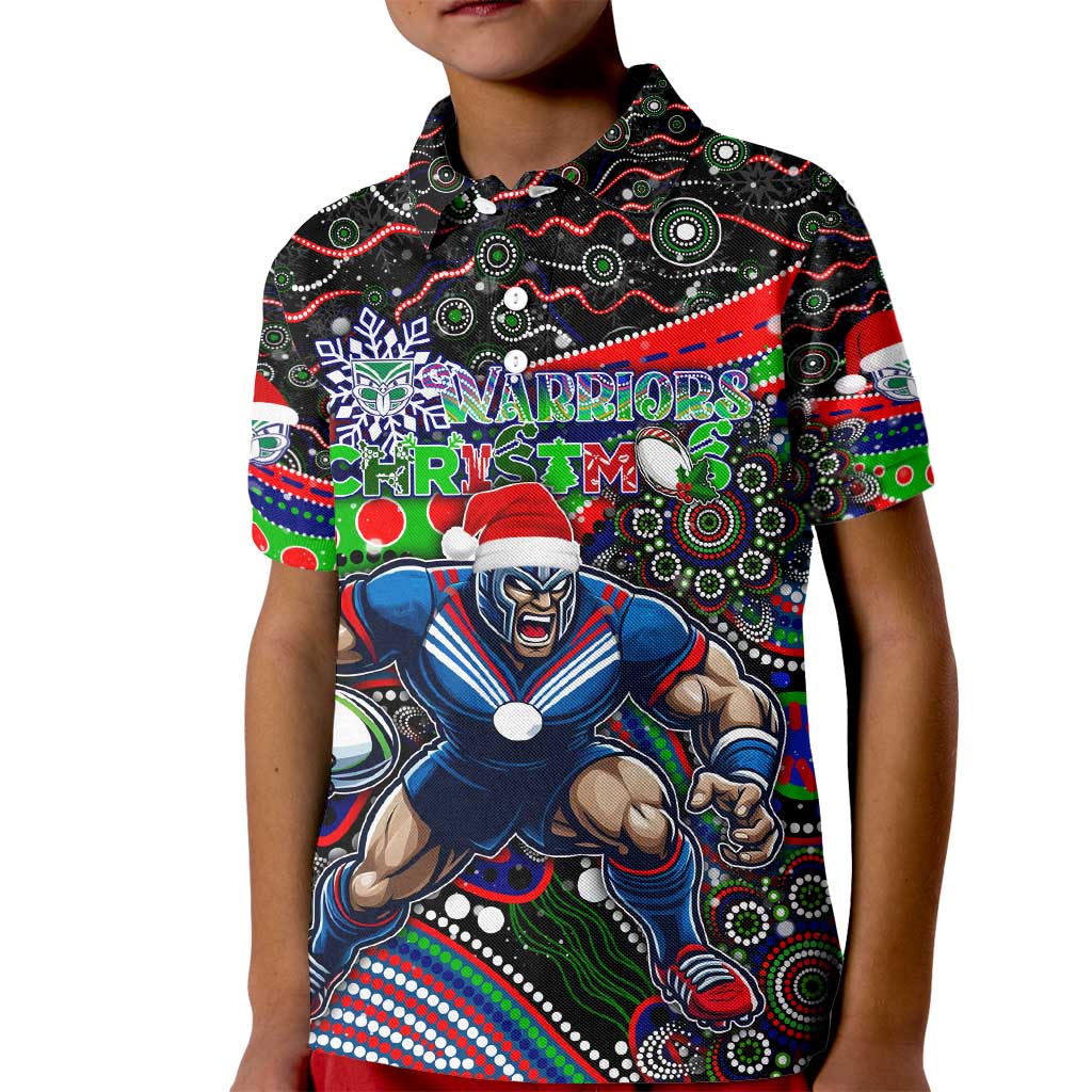 Merry Christmas New Zealand Warriors Kid Polo Shirt Aboriginal Santa Rugby Mascot