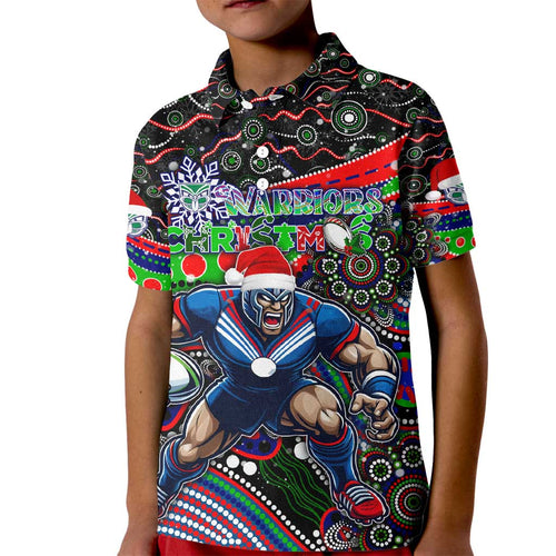 Merry Christmas New Zealand Warriors Kid Polo Shirt Aboriginal Santa Rugby Mascot