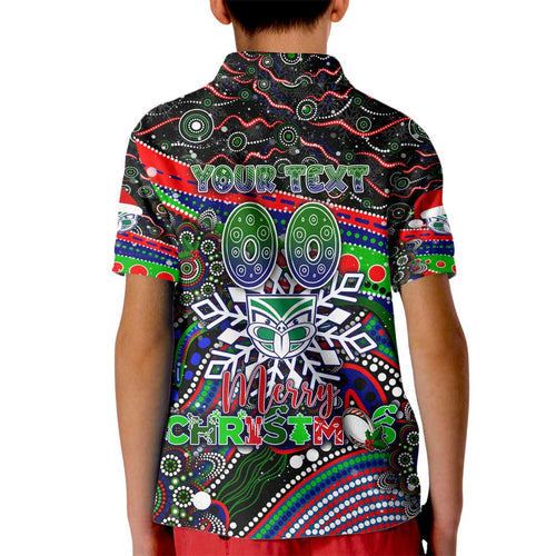 Merry Christmas New Zealand Warriors Kid Polo Shirt Aboriginal Santa Rugby Mascot