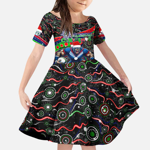 Merry Christmas New Zealand Warriors Kid Short Sleeve Dress Aboriginal Santa Rugby Mascot