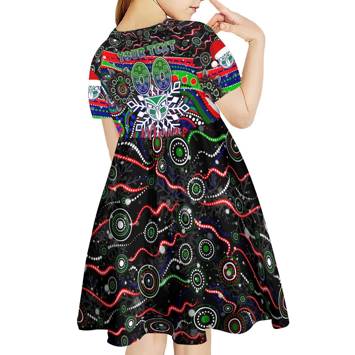 Merry Christmas New Zealand Warriors Kid Short Sleeve Dress Aboriginal Santa Rugby Mascot