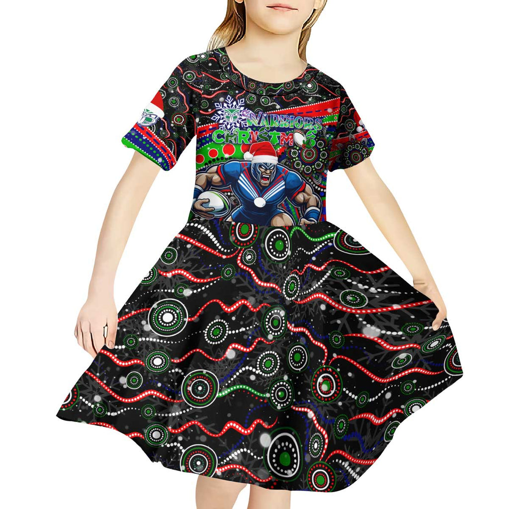 Merry Christmas New Zealand Warriors Kid Short Sleeve Dress Aboriginal Santa Rugby Mascot