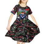 Merry Christmas New Zealand Warriors Kid Short Sleeve Dress Aboriginal Santa Rugby Mascot