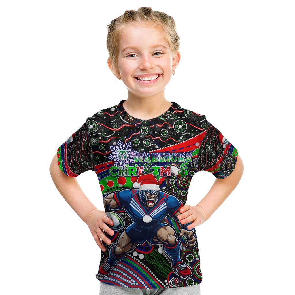 Merry Christmas New Zealand Warriors Kid T Shirt Aboriginal Santa Rugby Mascot