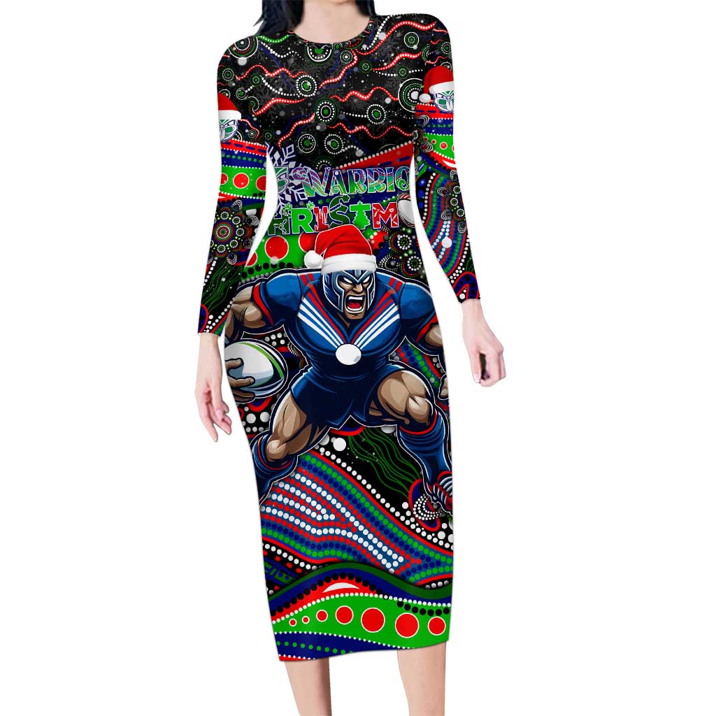 Merry Christmas New Zealand Warriors Long Sleeve Bodycon Dress Aboriginal Santa Rugby Mascot