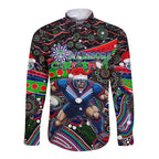 Merry Christmas New Zealand Warriors Long Sleeve Button Shirt Aboriginal Santa Rugby Mascot
