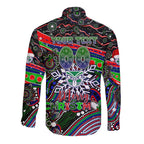 Merry Christmas New Zealand Warriors Long Sleeve Button Shirt Aboriginal Santa Rugby Mascot