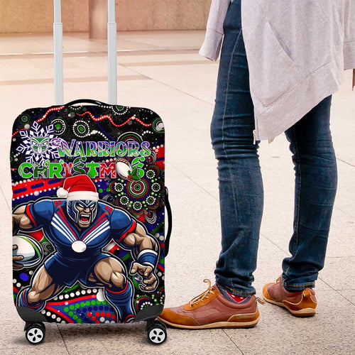 Merry Christmas New Zealand Warriors Luggage Cover Aboriginal Santa Rugby Mascot