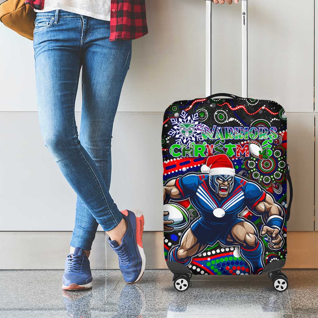 Merry Christmas New Zealand Warriors Luggage Cover Aboriginal Santa Rugby Mascot