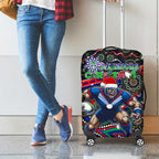 Merry Christmas New Zealand Warriors Luggage Cover Aboriginal Santa Rugby Mascot