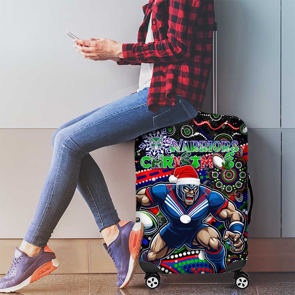 Merry Christmas New Zealand Warriors Luggage Cover Aboriginal Santa Rugby Mascot
