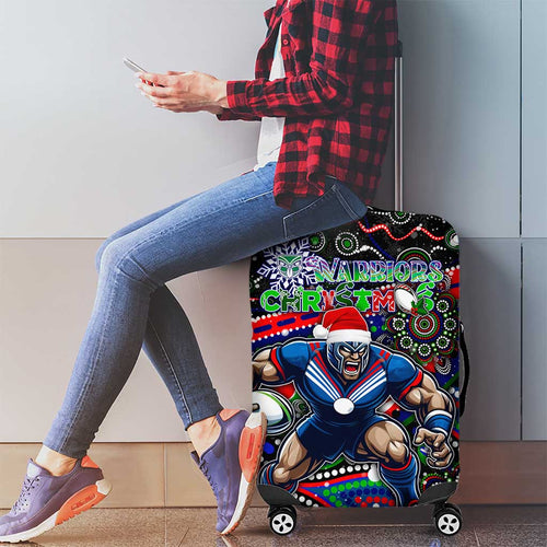 Merry Christmas New Zealand Warriors Luggage Cover Aboriginal Santa Rugby Mascot