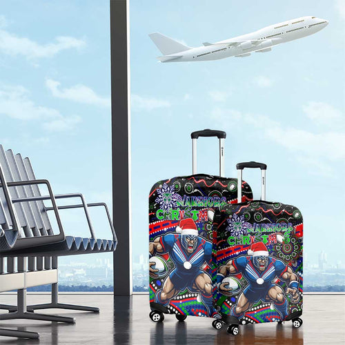 Merry Christmas New Zealand Warriors Luggage Cover Aboriginal Santa Rugby Mascot