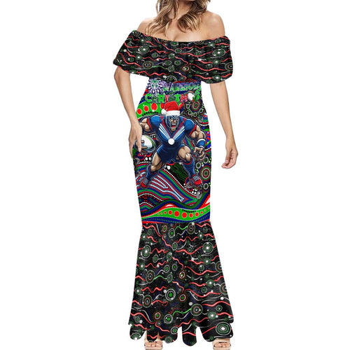 Merry Christmas New Zealand Warriors Mermaid Dress Aboriginal Santa Rugby Mascot
