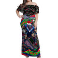 Merry Christmas New Zealand Warriors Off Shoulder Maxi Dress Aboriginal Santa Rugby Mascot