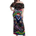 Merry Christmas New Zealand Warriors Off Shoulder Maxi Dress Aboriginal Santa Rugby Mascot