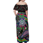 Merry Christmas New Zealand Warriors Off Shoulder Maxi Dress Aboriginal Santa Rugby Mascot