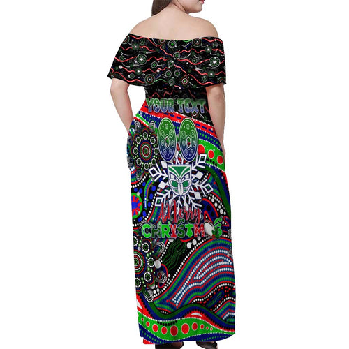 Merry Christmas New Zealand Warriors Off Shoulder Maxi Dress Aboriginal Santa Rugby Mascot