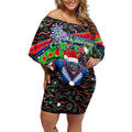 Merry Christmas New Zealand Warriors Off Shoulder Short Dress Aboriginal Santa Rugby Mascot