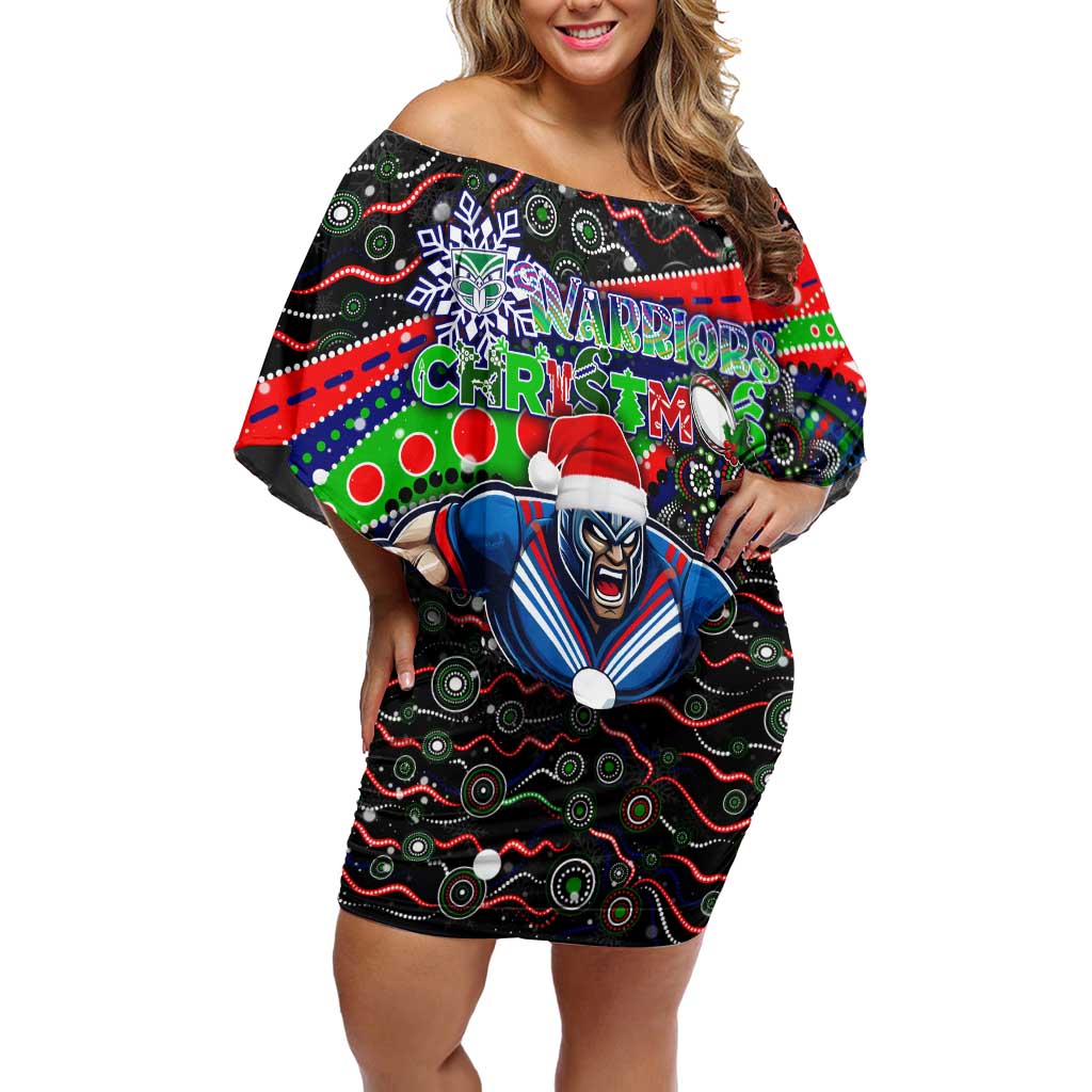 Merry Christmas New Zealand Warriors Off Shoulder Short Dress Aboriginal Santa Rugby Mascot