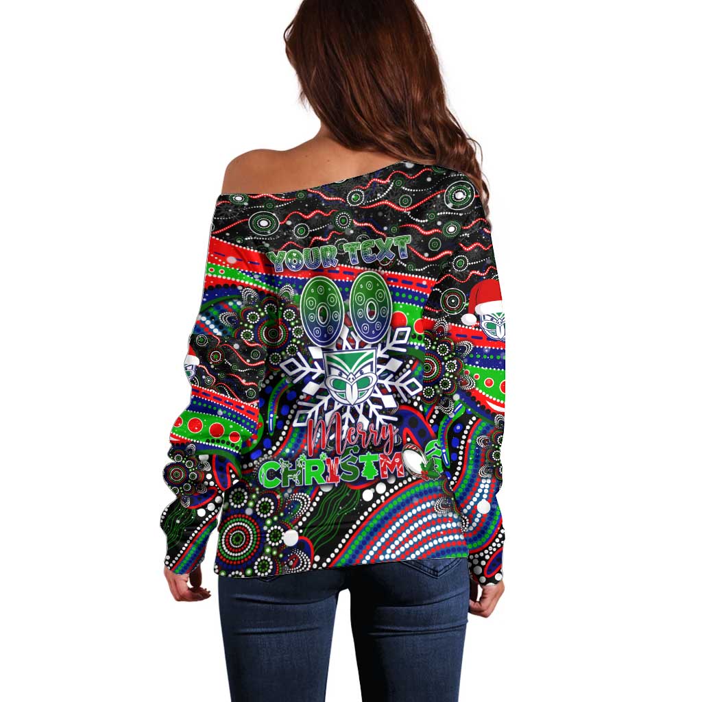 Merry Christmas New Zealand Warriors Off Shoulder Sweater Aboriginal Santa Rugby Mascot