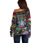 Merry Christmas New Zealand Warriors Off Shoulder Sweater Aboriginal Santa Rugby Mascot