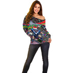Merry Christmas New Zealand Warriors Off Shoulder Sweater Aboriginal Santa Rugby Mascot