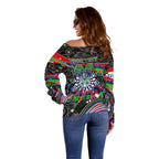 Merry Christmas New Zealand Warriors Off Shoulder Sweater Aboriginal Santa Rugby Mascot