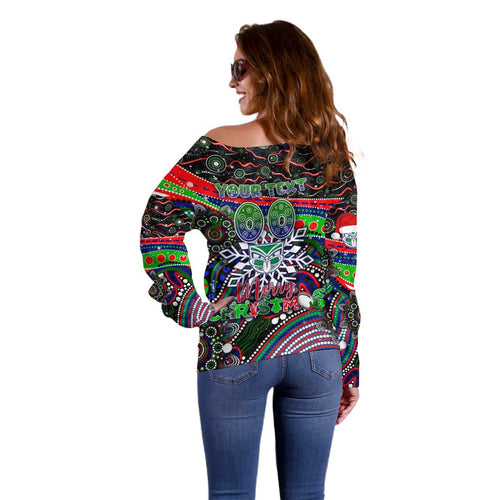 Merry Christmas New Zealand Warriors Off Shoulder Sweater Aboriginal Santa Rugby Mascot