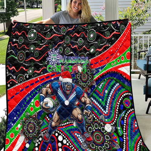 Merry Christmas New Zealand Warriors Quilt Aboriginal Santa Rugby Mascot