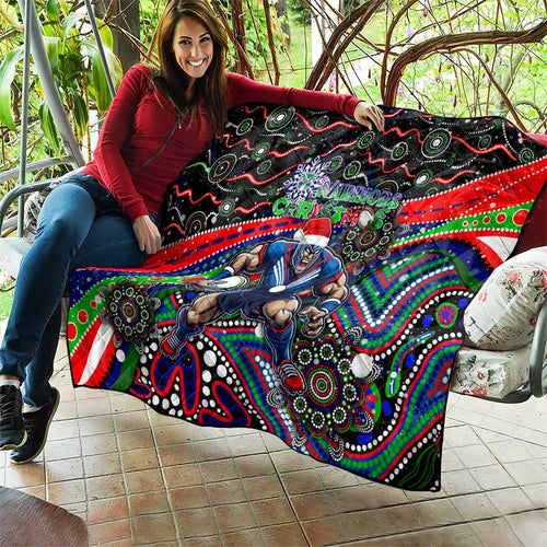 Merry Christmas New Zealand Warriors Quilt Aboriginal Santa Rugby Mascot