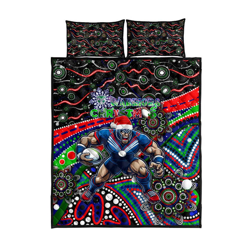 Merry Christmas New Zealand Warriors Quilt Bed Set Aboriginal Santa Rugby Mascot