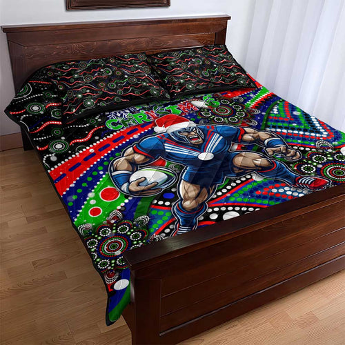 Merry Christmas New Zealand Warriors Quilt Bed Set Aboriginal Santa Rugby Mascot