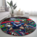 Merry Christmas New Zealand Warriors Round Carpet Aboriginal Santa Rugby Mascot