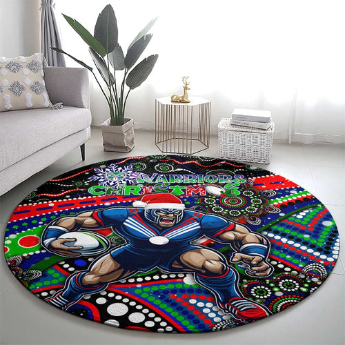 Merry Christmas New Zealand Warriors Round Carpet Aboriginal Santa Rugby Mascot