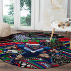 Merry Christmas New Zealand Warriors Round Carpet Aboriginal Santa Rugby Mascot