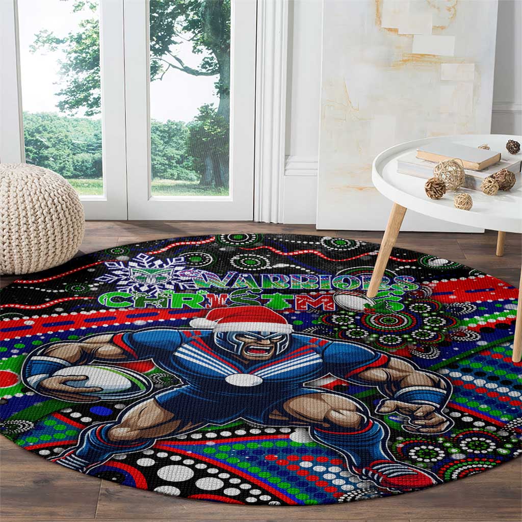 Merry Christmas New Zealand Warriors Round Carpet Aboriginal Santa Rugby Mascot