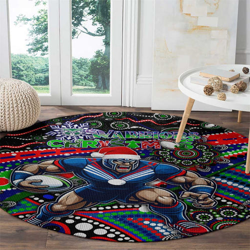Merry Christmas New Zealand Warriors Round Carpet Aboriginal Santa Rugby Mascot