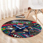 Merry Christmas New Zealand Warriors Round Carpet Aboriginal Santa Rugby Mascot