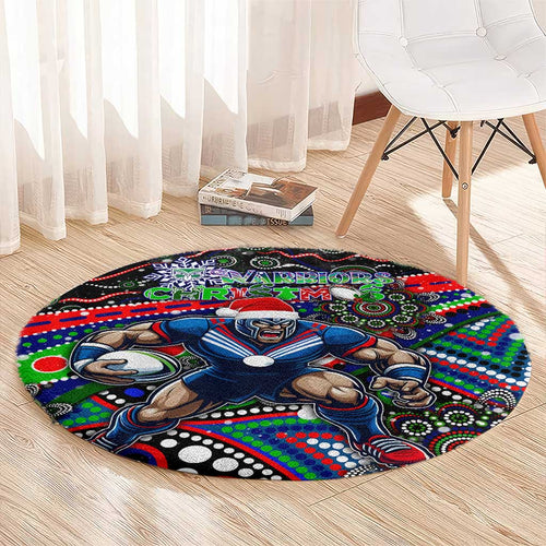 Merry Christmas New Zealand Warriors Round Carpet Aboriginal Santa Rugby Mascot