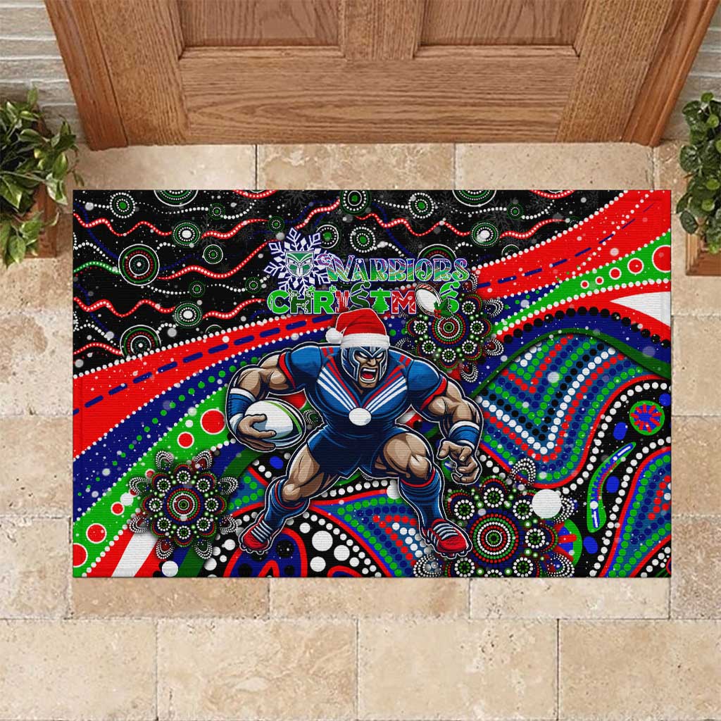 Merry Christmas New Zealand Warriors Rubber Doormat Aboriginal Santa Rugby Mascot