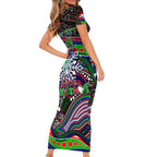 Merry Christmas New Zealand Warriors Short Sleeve Bodycon Dress Aboriginal Santa Rugby Mascot