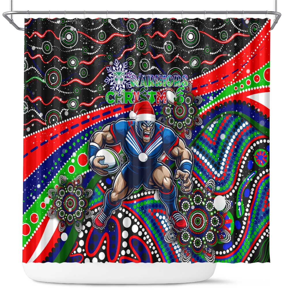 Merry Christmas New Zealand Warriors Shower Curtain Aboriginal Santa Rugby Mascot