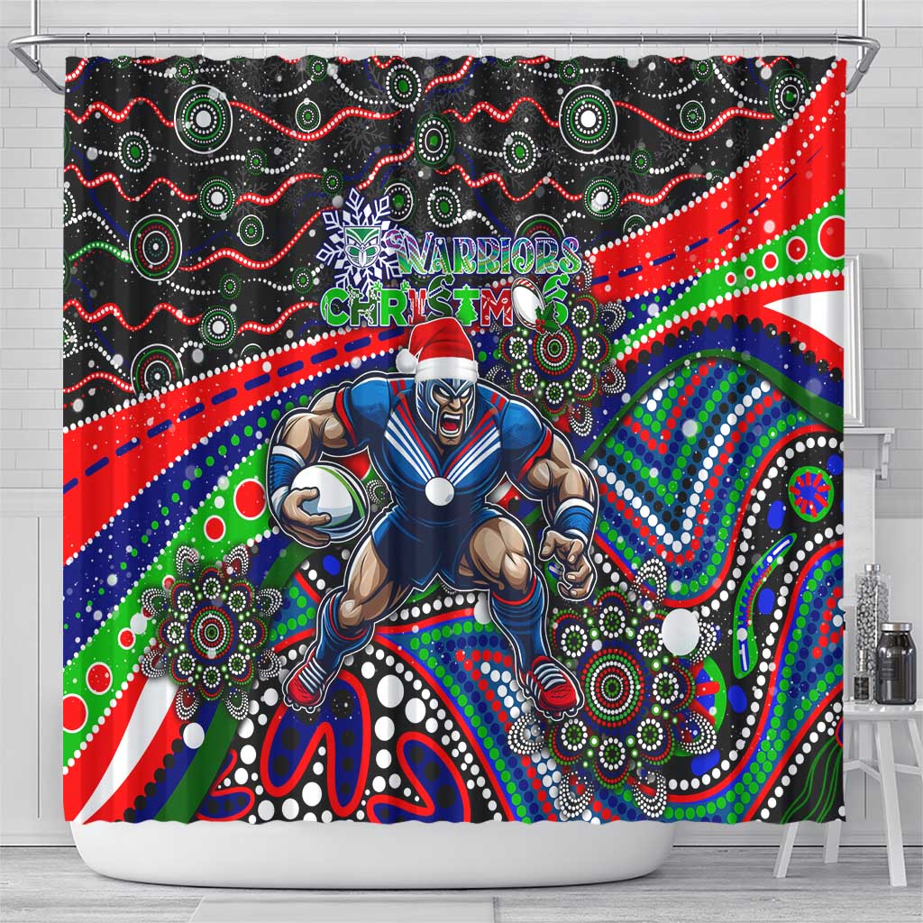 Merry Christmas New Zealand Warriors Shower Curtain Aboriginal Santa Rugby Mascot