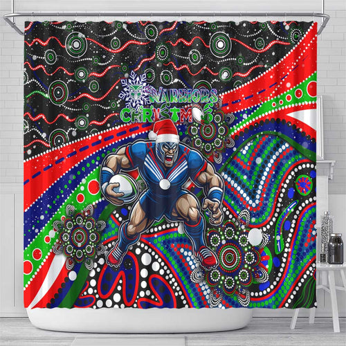 Merry Christmas New Zealand Warriors Shower Curtain Aboriginal Santa Rugby Mascot